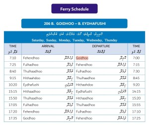 maldives public ferry timetable for boat 2-6 Goidhoo to Eydhafushi
